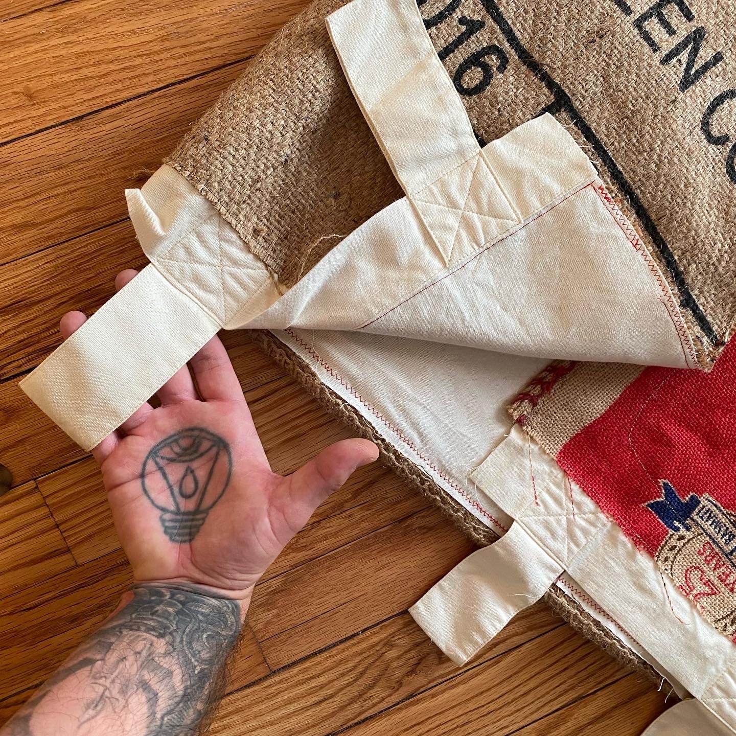 “Imported” Burlap Vest/Bag