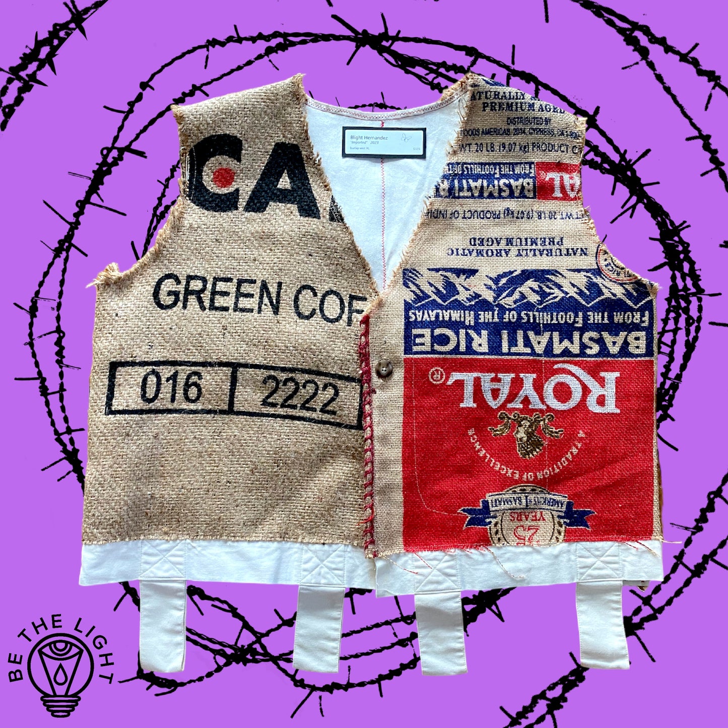 “Imported” Burlap Vest/Bag