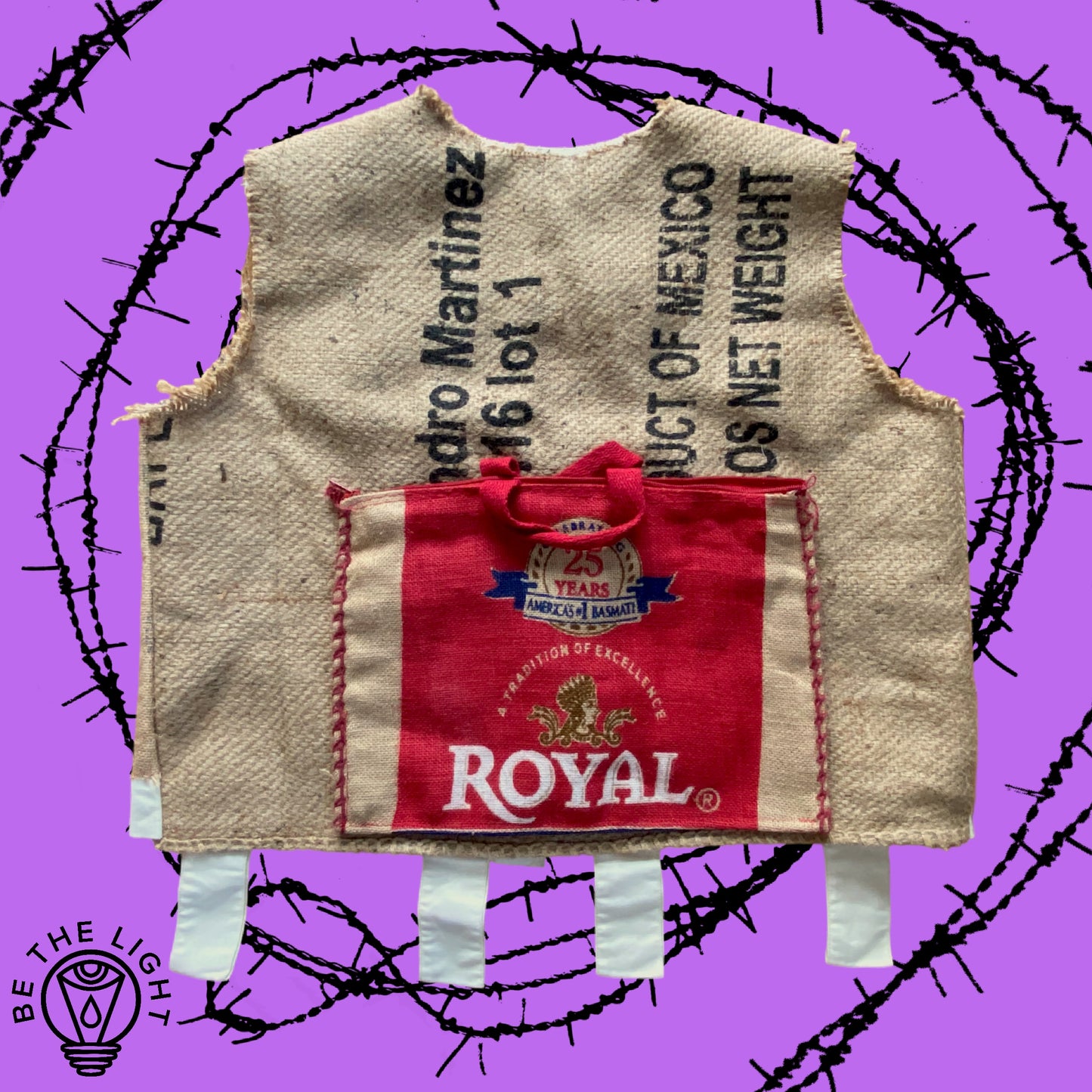 “Imported” Burlap Vest/Bag