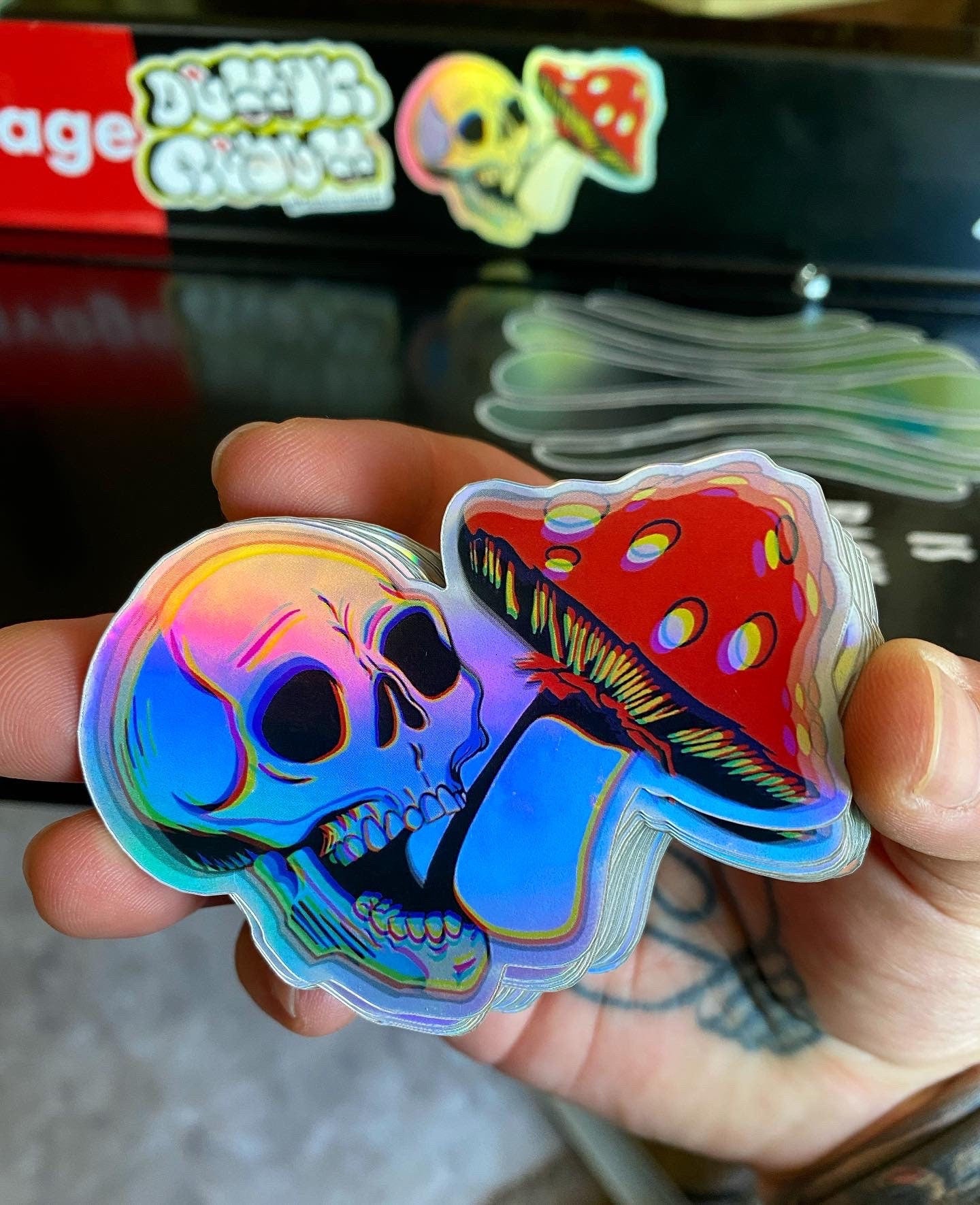 Holographic Skull shroom Sticker