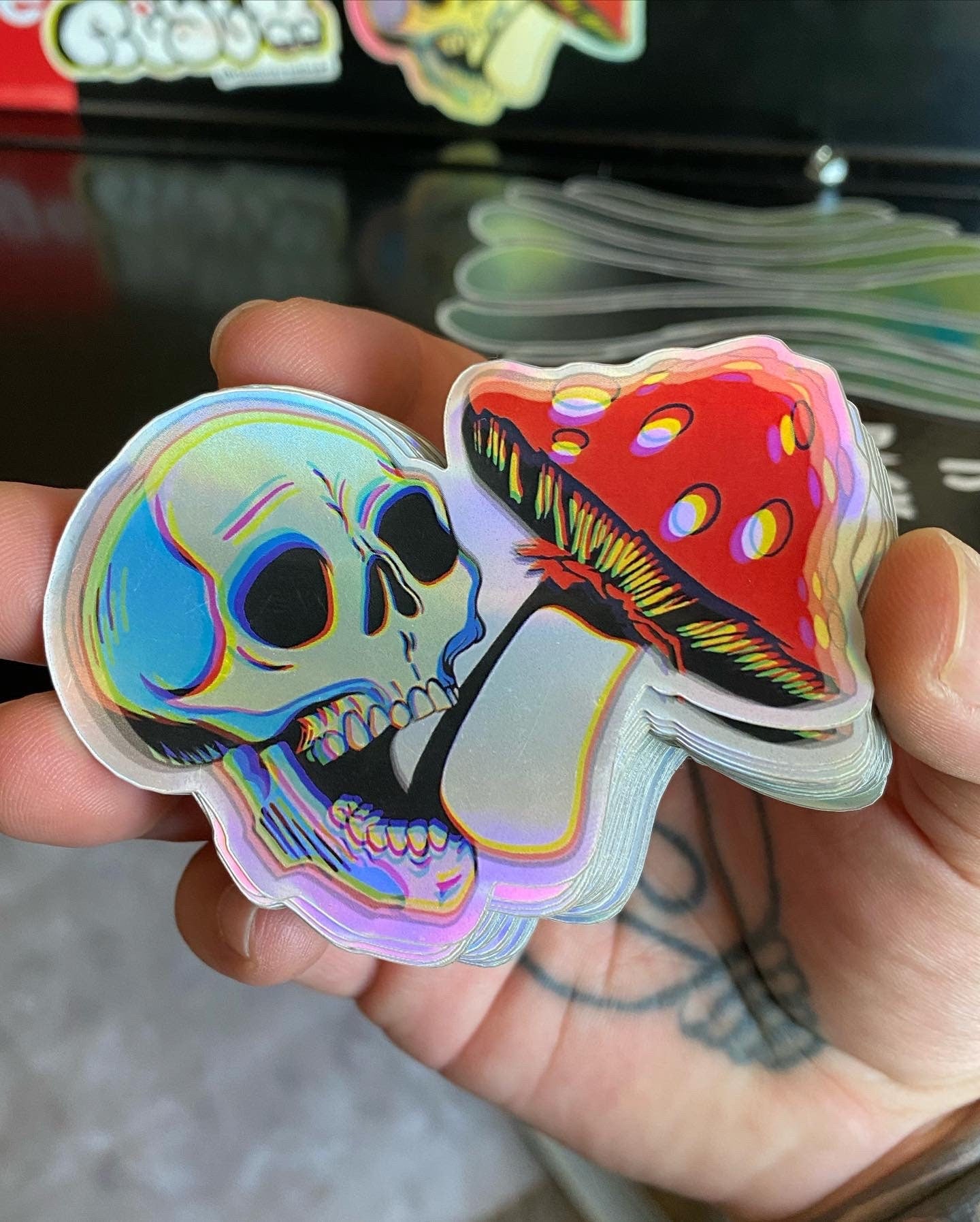Holographic Skull shroom Sticker