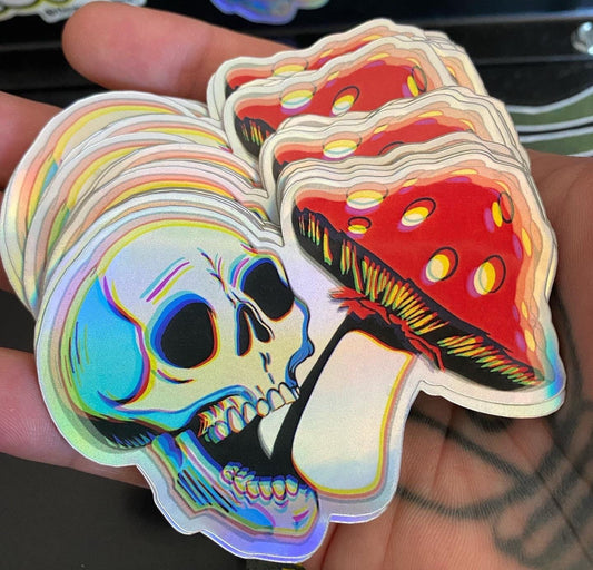 Holographic Skull shroom Sticker