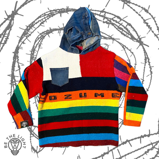 Tommy Reborn – One-of-One Rainbow Woven Hoodie with Denim Hood & Pockets